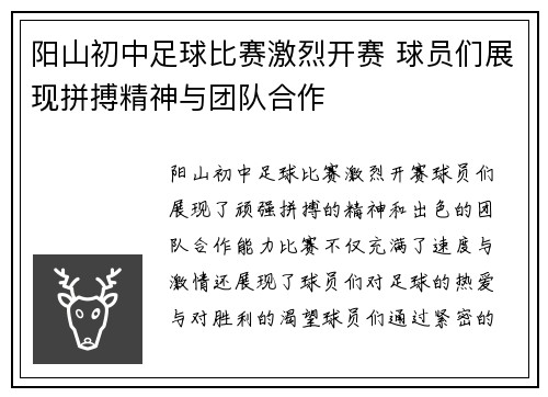 阳山初中足球比赛激烈开赛 球员们展现拼搏精神与团队合作
