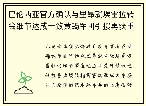 巴伦西亚官方确认与里昂就埃雷拉转会细节达成一致黄蝎军团引援再获重要战利品