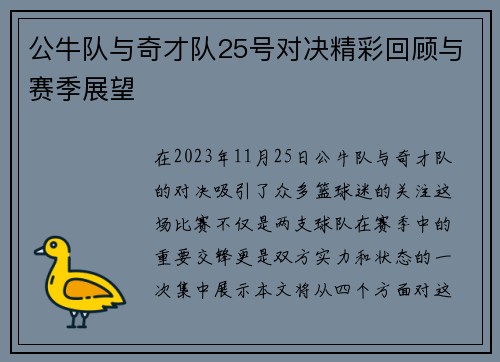 公牛队与奇才队25号对决精彩回顾与赛季展望