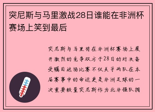 突尼斯与马里激战28日谁能在非洲杯赛场上笑到最后