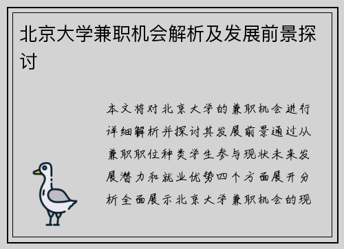 北京大学兼职机会解析及发展前景探讨