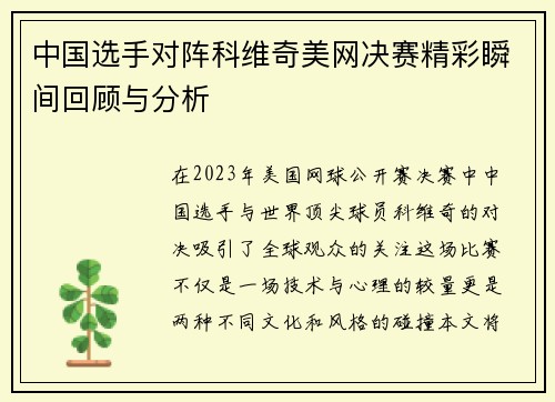 中国选手对阵科维奇美网决赛精彩瞬间回顾与分析
