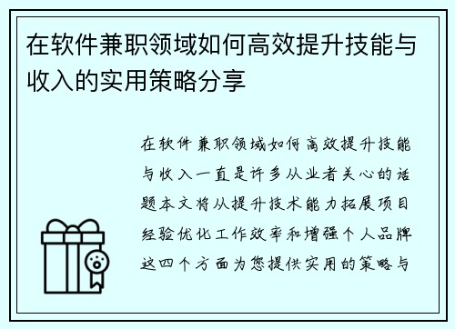 在软件兼职领域如何高效提升技能与收入的实用策略分享