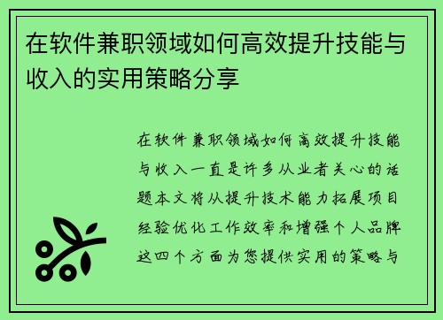 在软件兼职领域如何高效提升技能与收入的实用策略分享